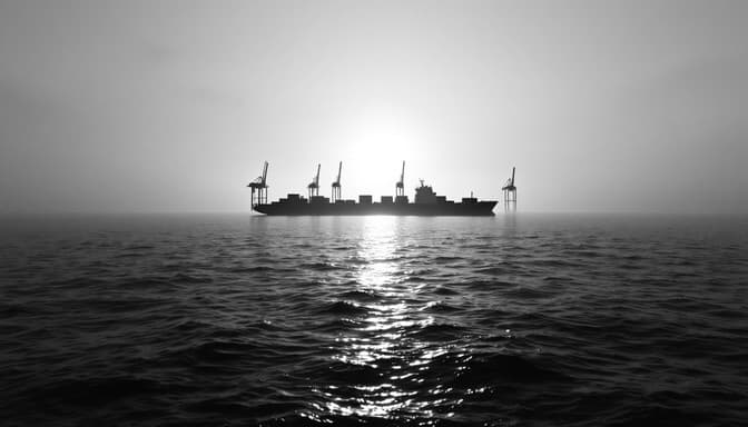 A vessel at a port terminal at dusk